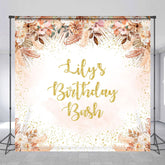 Aperturee Aperturee Custom Birthday Bash Backdrop for Her Boho Pampas Grass and Dried Flowers Personalized Gold Glitter Photo Prop
